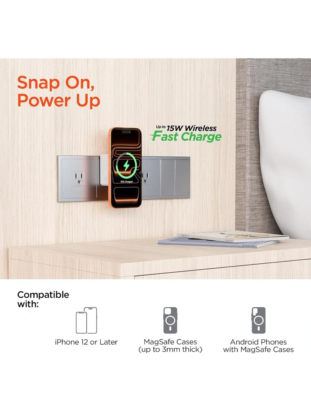HyperGear MaxCharge White 3-in-1 Magnetic Wireless Wall Charger USB C GaN